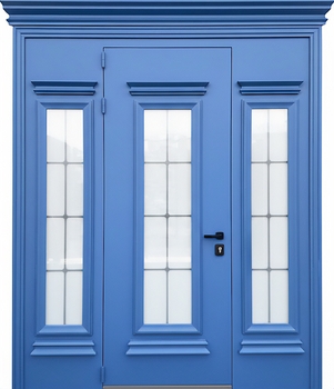 Входная группа с терморазрывом, остеклением, металлобагетом, карнизом (синее полимерное покрытие) Входная группа с терморазрывом, остеклением, металлобагетом, карнизом (синее полимерное покрытие)